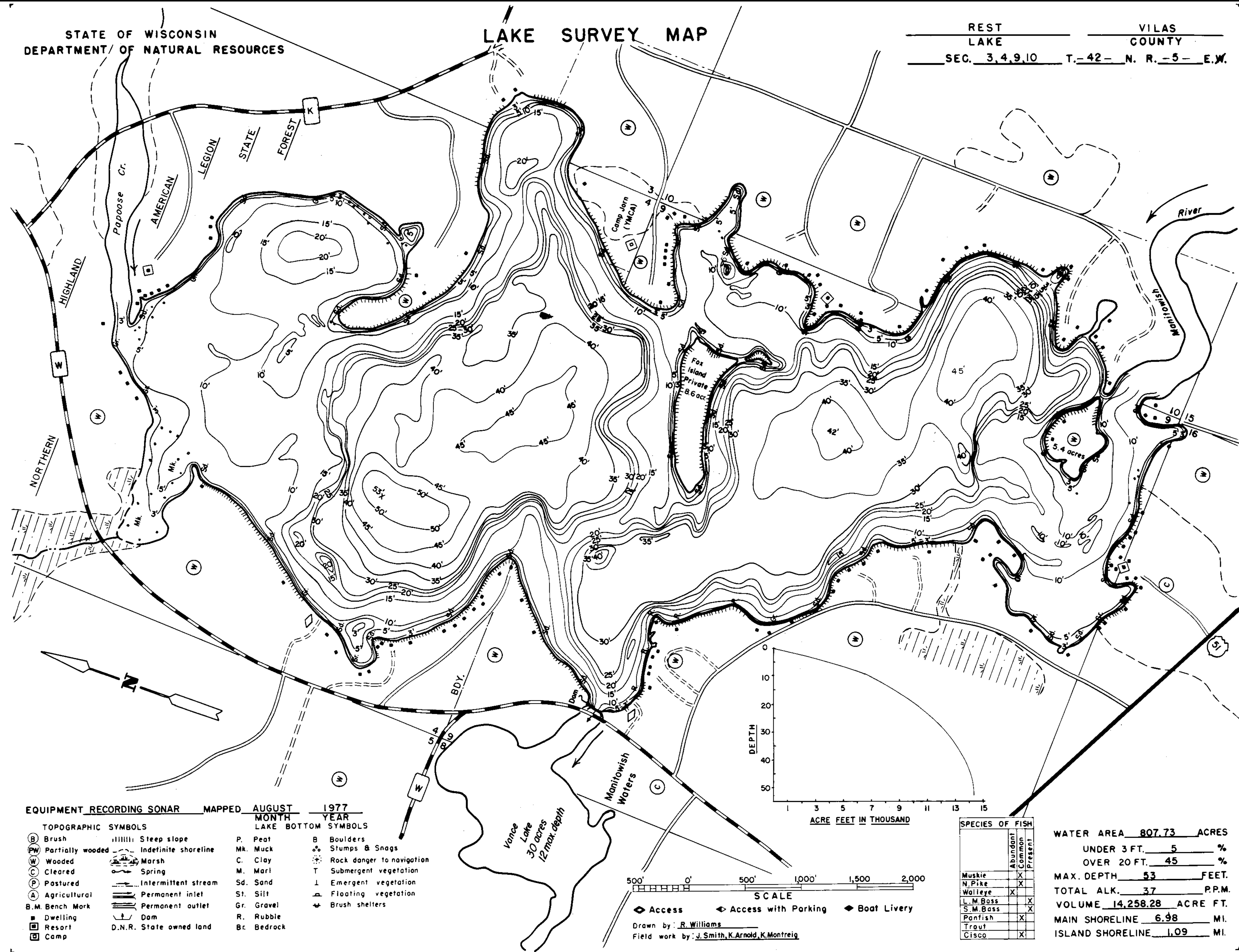 Rest Lake contour map