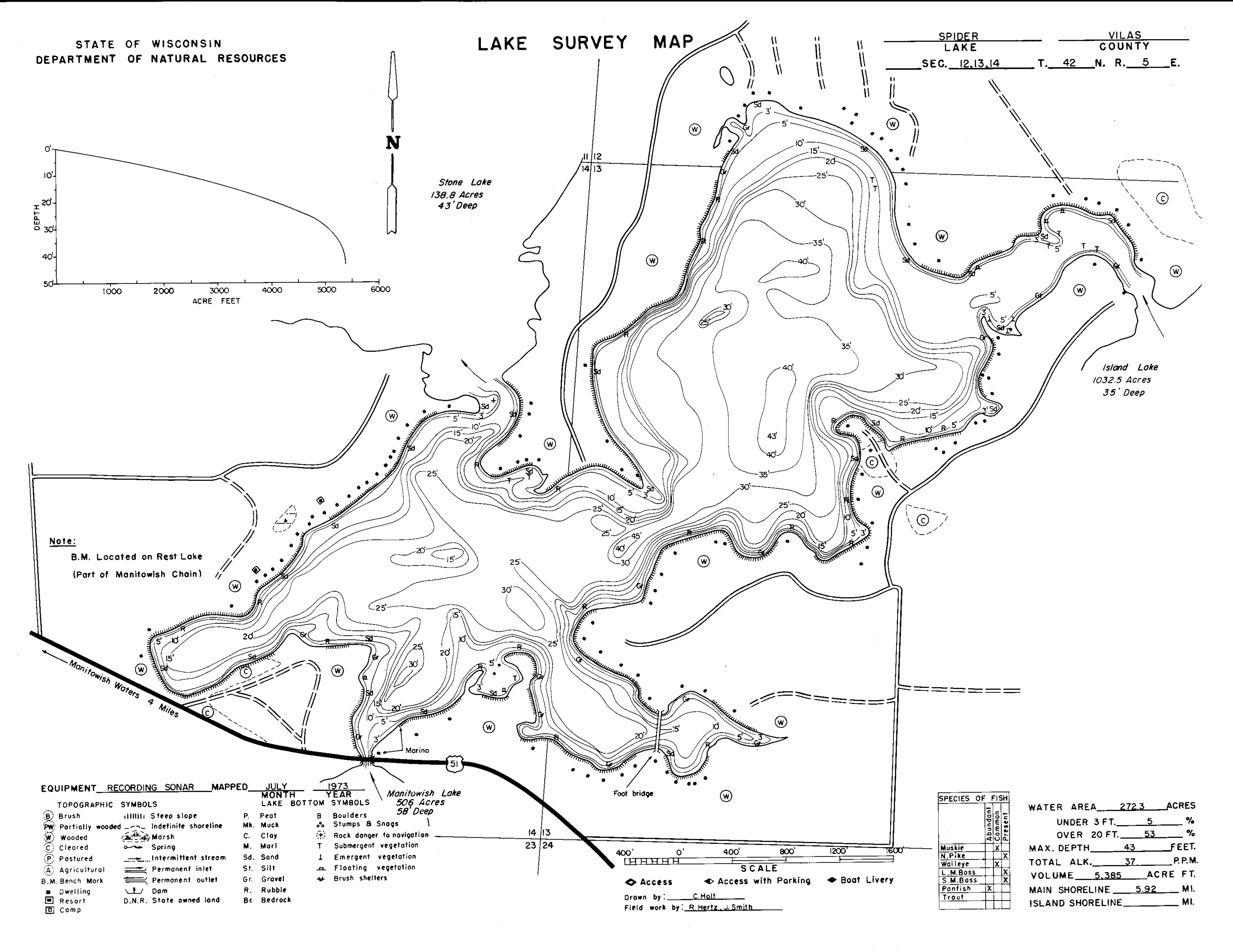 Spider Lake contour map