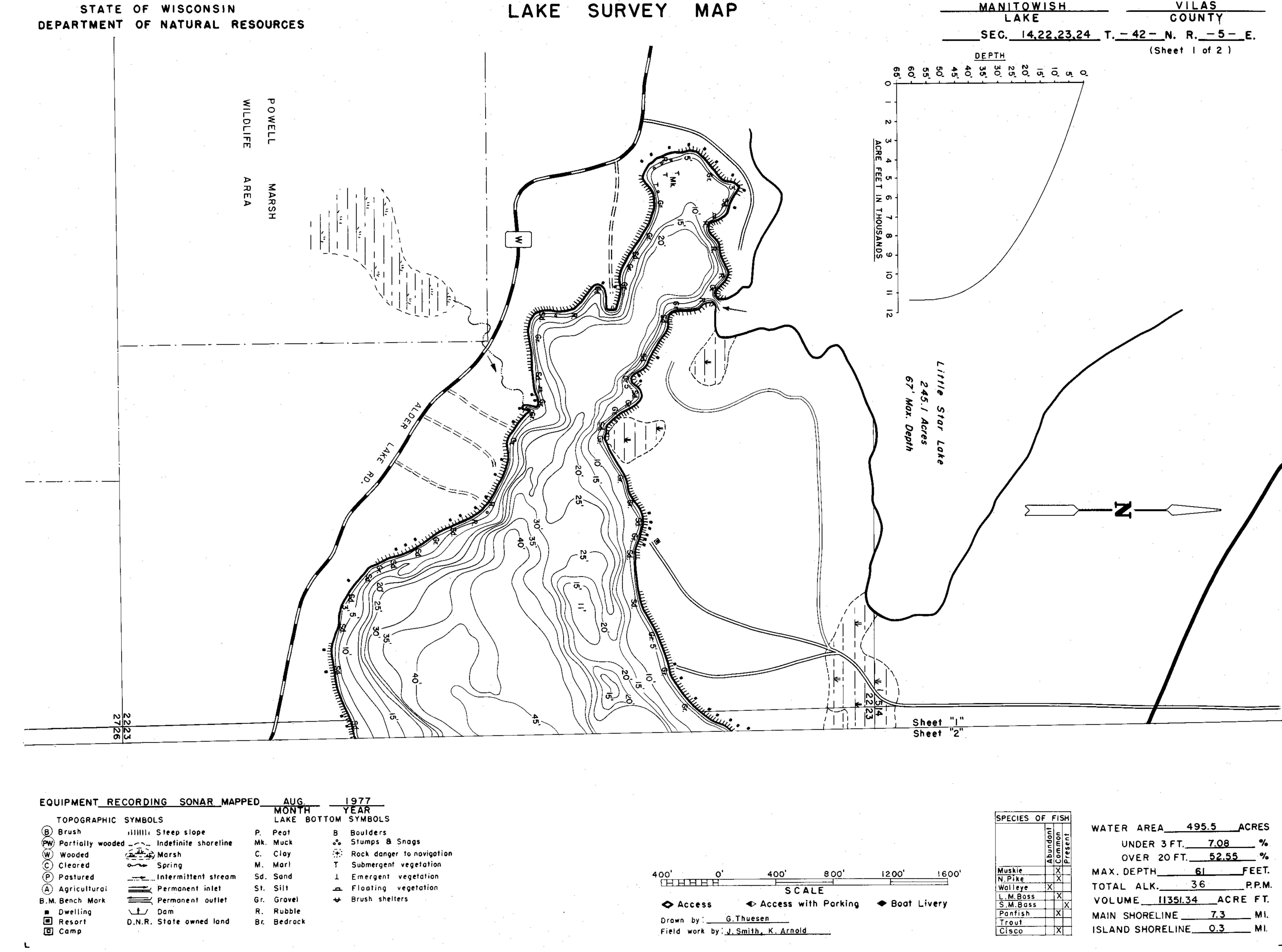 Manitowish Lake contour map