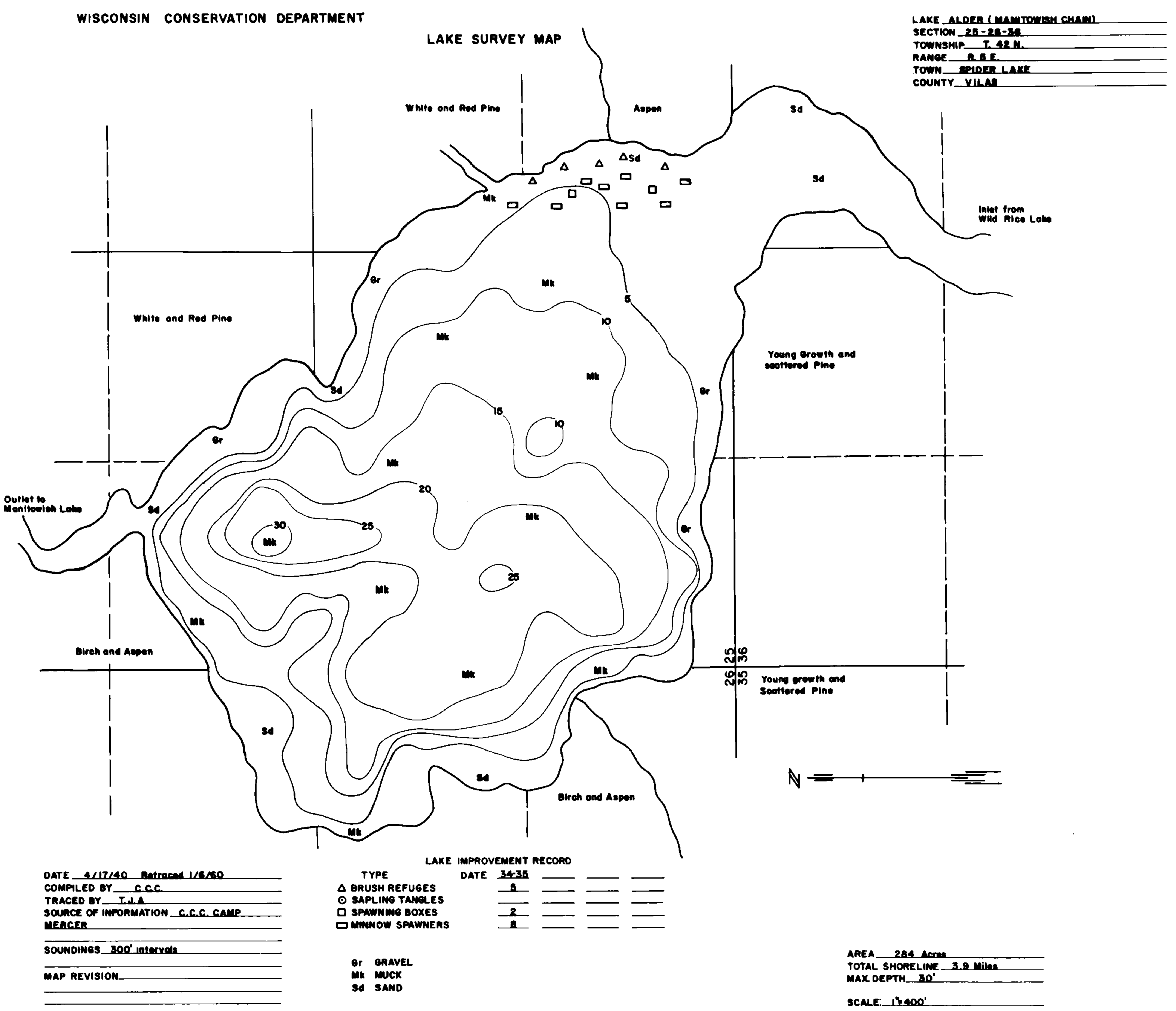 Alder Lake contour map